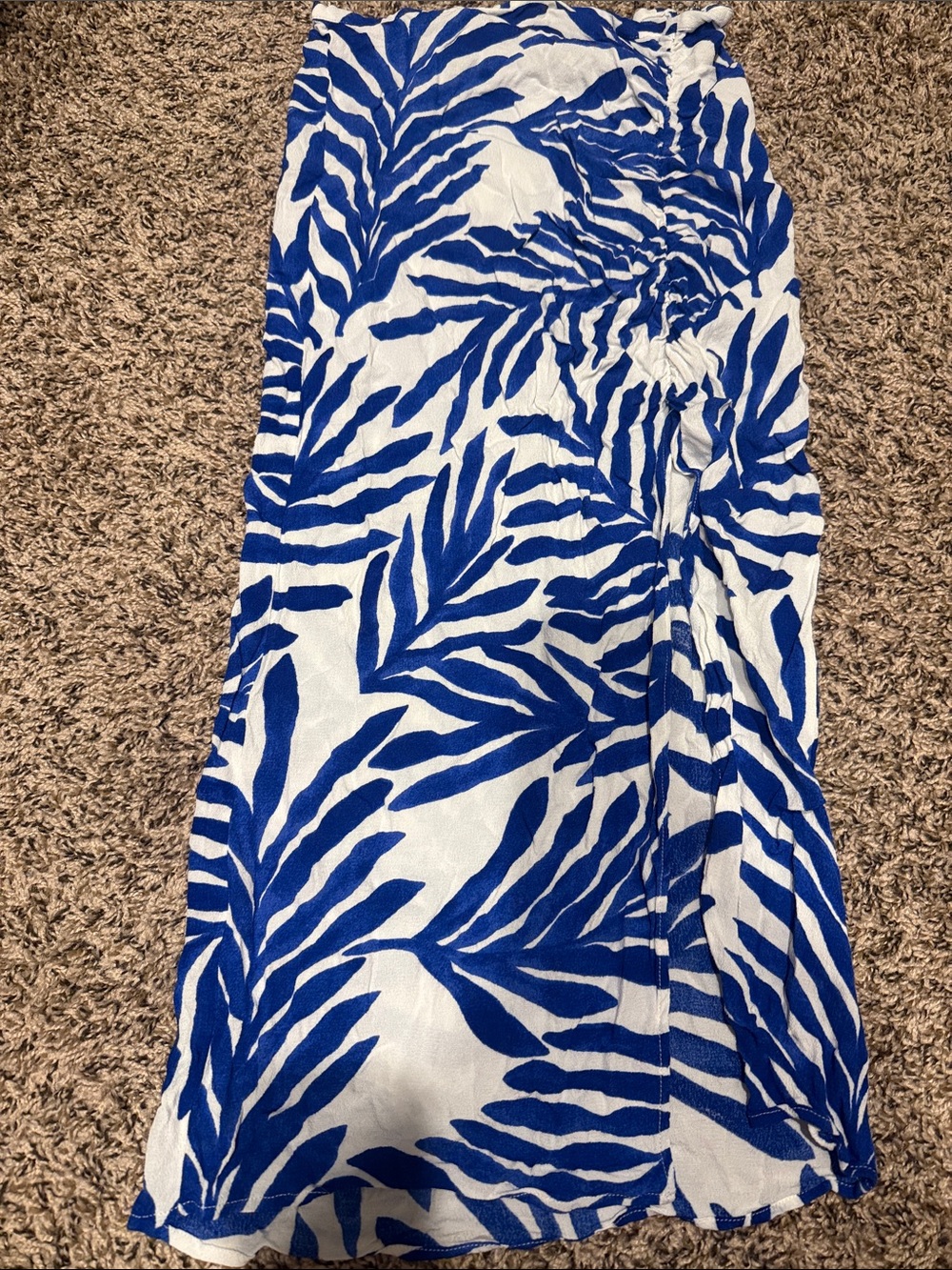 H&M Blue and White Leaf-Print Swim Sarong/ Skirt